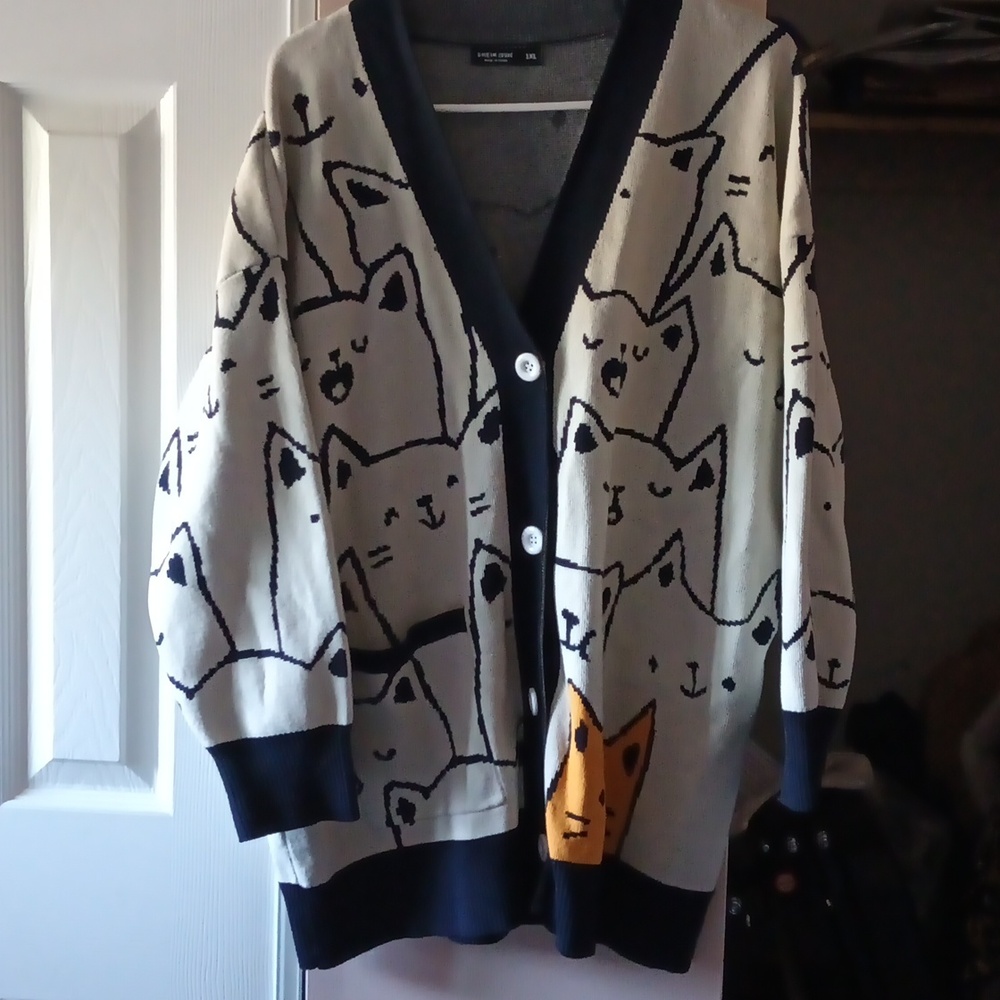 Oversized Cozy Cat Sweater with pockets